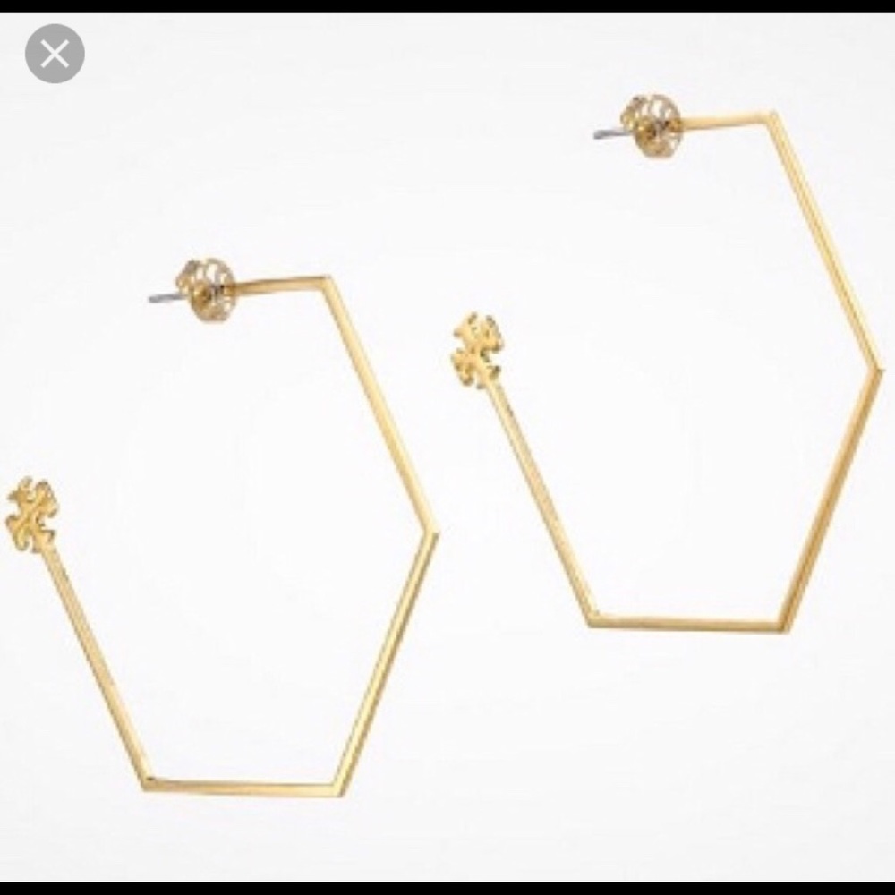 Tory Burch Gold Hexagon Hoop Earrings